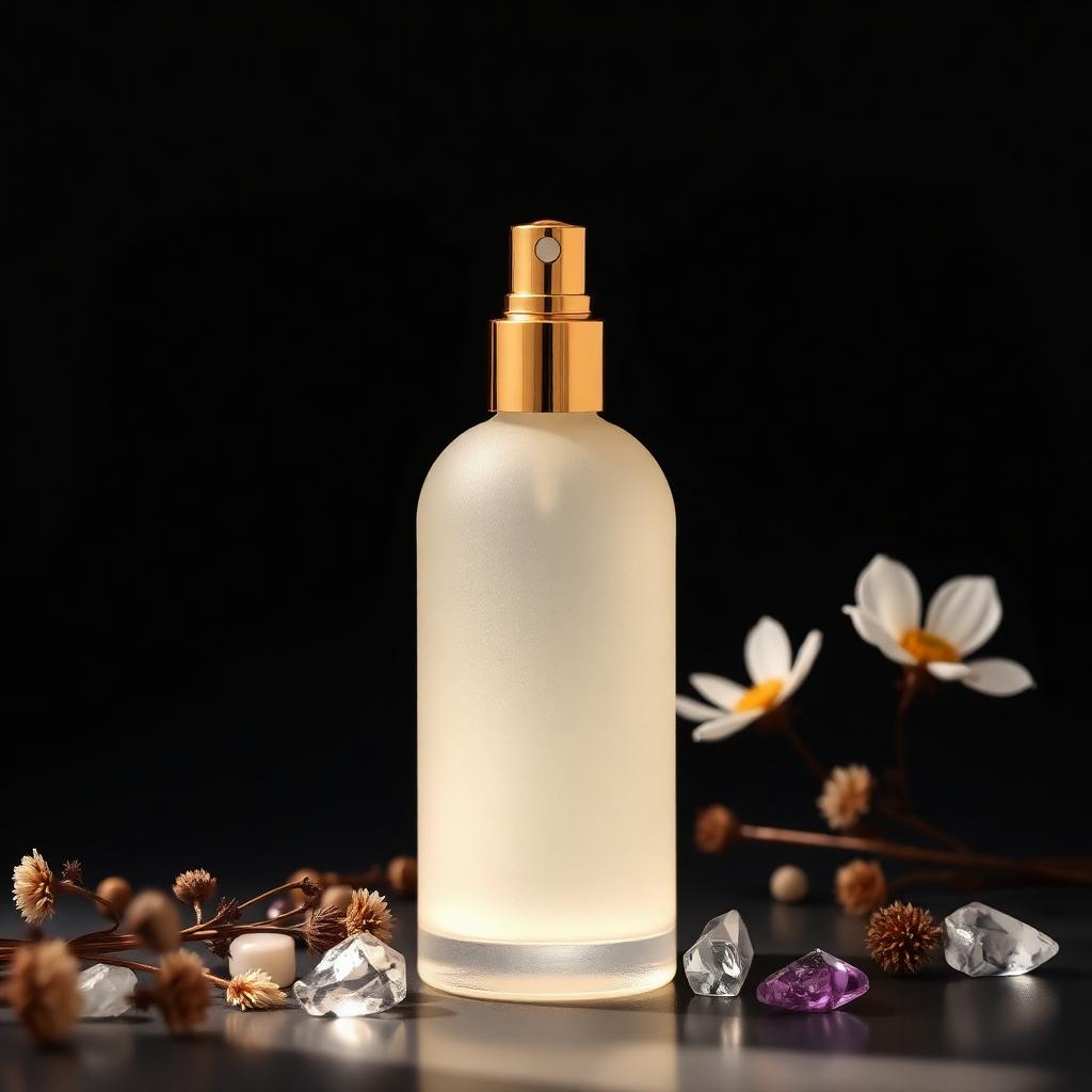 Frasco do spray vibracional Vibre e Luz com cristais e flores secas