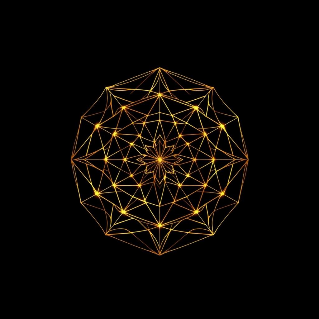 Geometria sagrada dourada simbolizando a frequência das canções